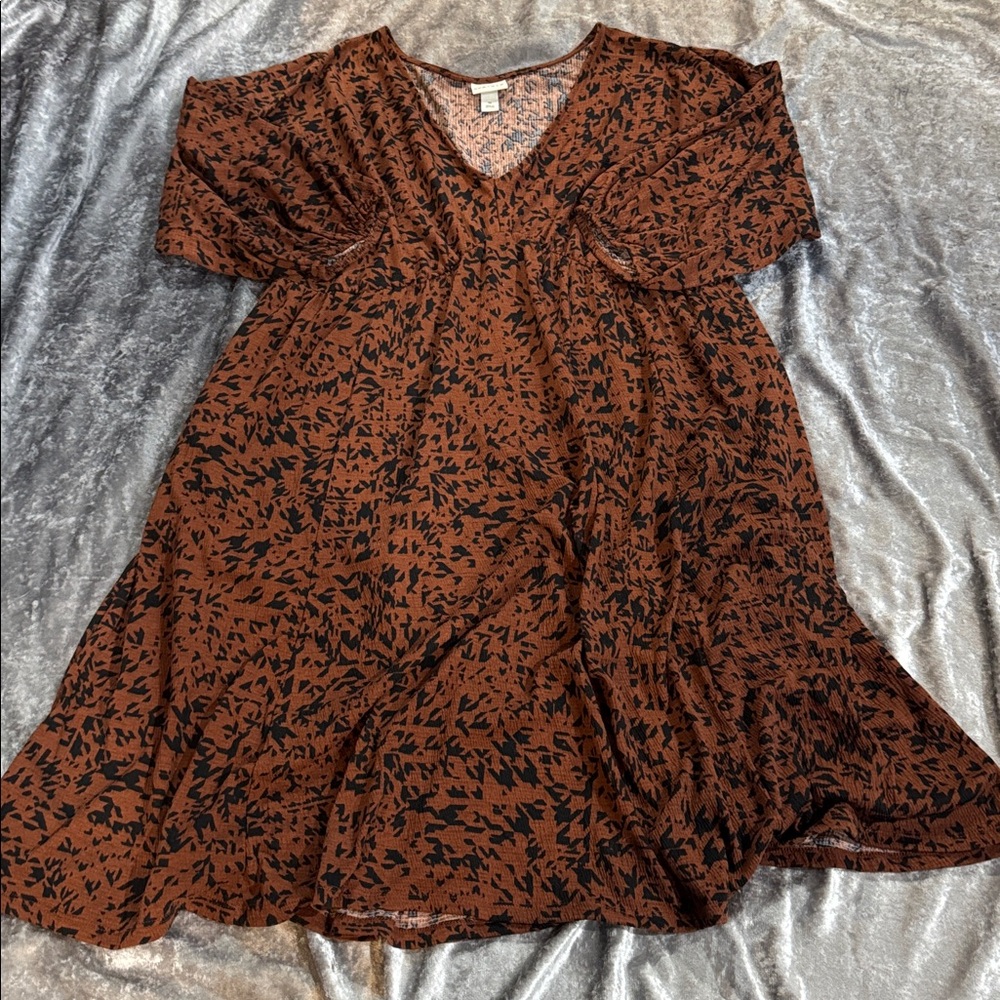 Ava & Viv Long Sleeve Dress - Brown and Black